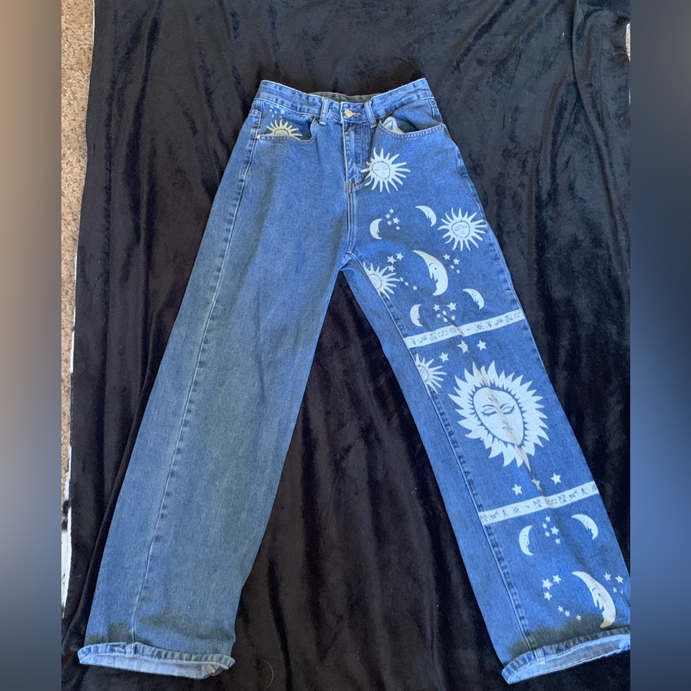 Sun and moon flared high rised jeans